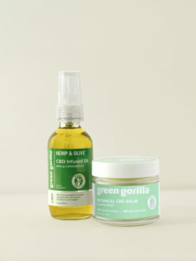 Bottle of Green Gorilla™ 600mg pure CBD oil and CBD balm.