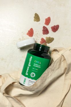 Green Gorilla™ Chill Gummies spilling out of bag