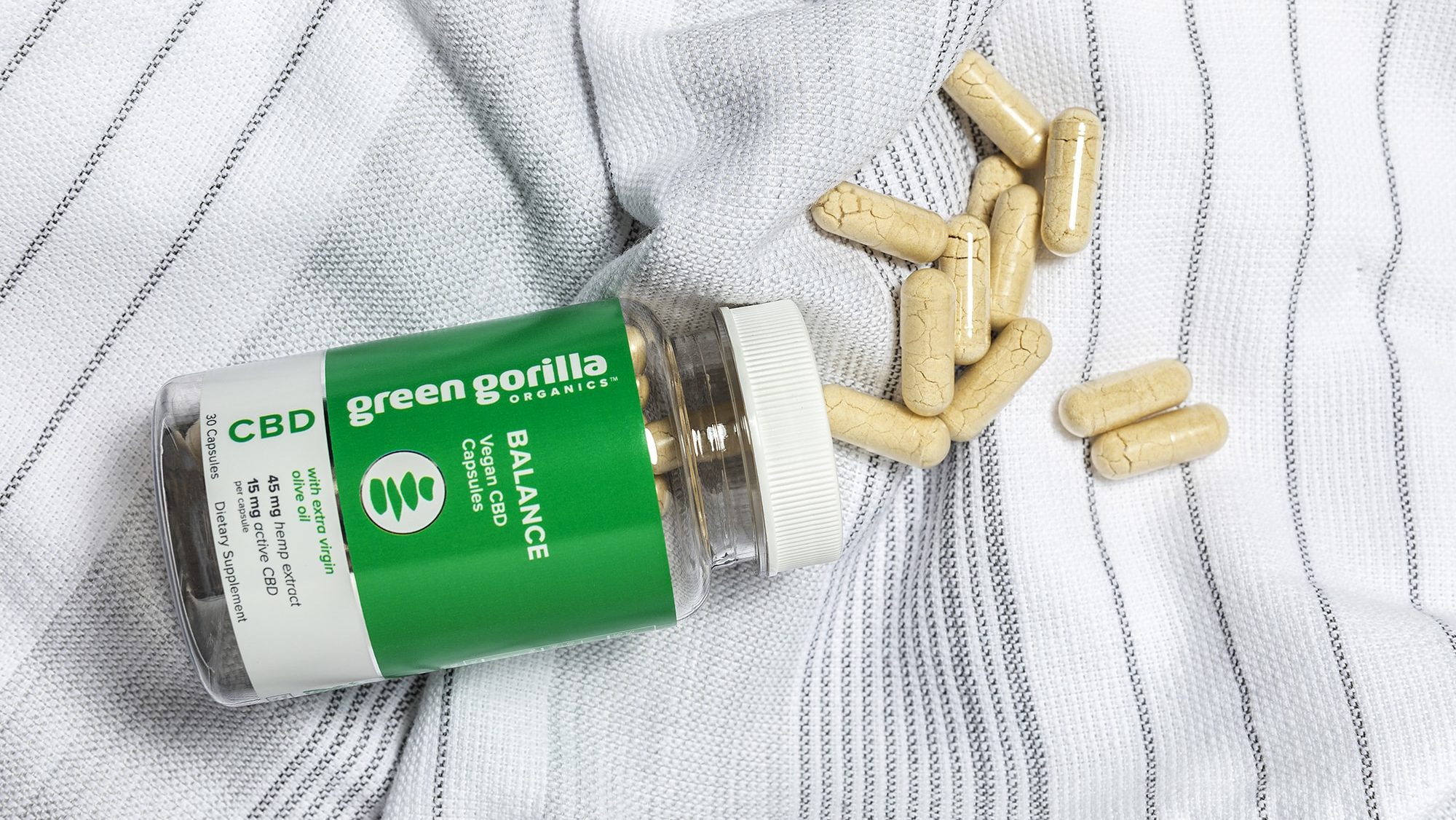 Green Gorilla™ CBD Balance capsules on sheet