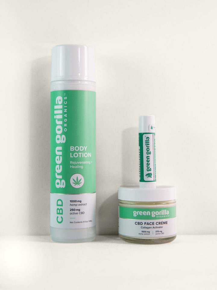 Green Gorilla™ body lotion, face cream, and lip balm bundle.