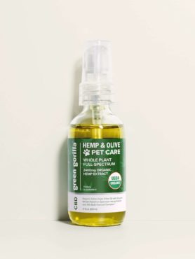 Bottle of Green Gorilla™ CBD infused oil for pets with 2400mg CBD