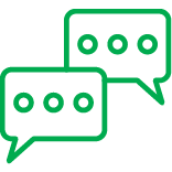  A green illustration of two speech bubbles with ellipses.