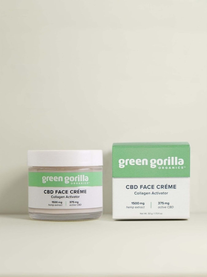 A jar and box of Green Gorilla™ CBD cream for sale against a white background
