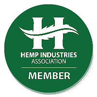 A circular badge that reads: “Hemp Industries Association Member.”