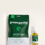 Bag of Green Gorilla™ CBD dog nibs with a bottle of 2400mg full spectrum CBD oil for pets.