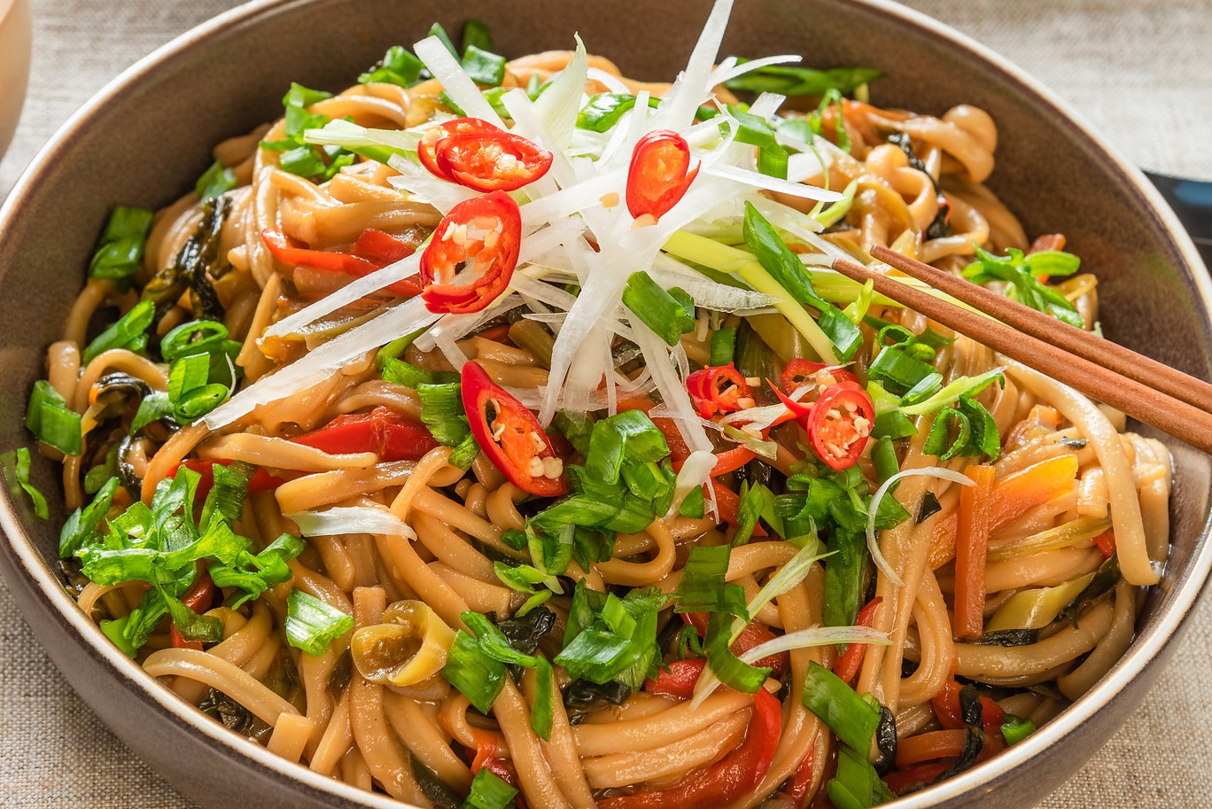 Veggie Chow Mein Noodles with CBD-infused Spicy Peanut Sauce